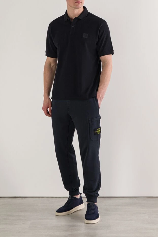 Stone Island чорне поло з органічного бавовняного піку з нашивкою compass в тон 192898 - фото 2