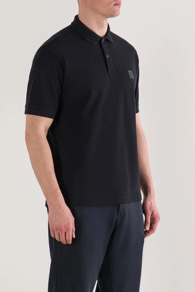 Stone Island чорне поло з органічного бавовняного піку з нашивкою compass в тон 192898 - фото 3