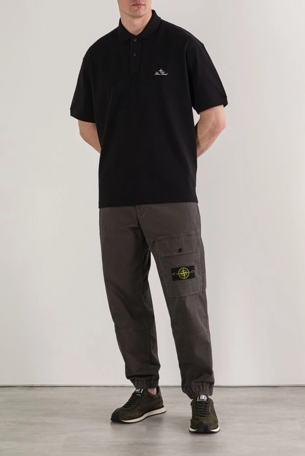 Stone Island черное поло стандартного кроя с короткими рукавами и вышитым логотипом 192919 - фото 2