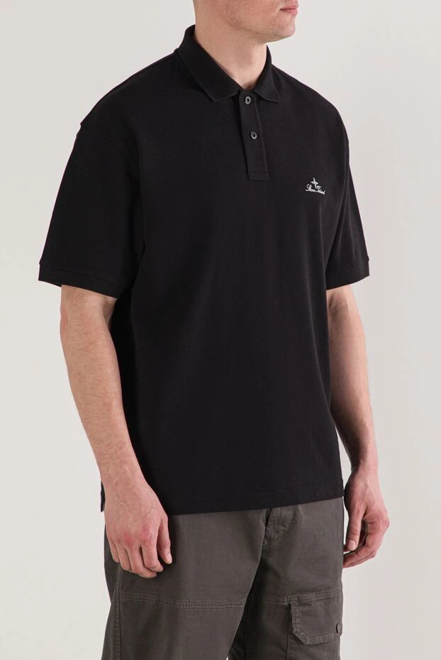 Stone Island чорне поло стандартного крою з короткими рукавами та вишитим логотипом 192919 - фото 3