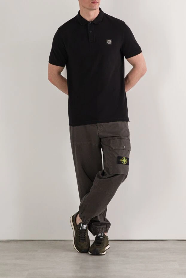 Black cotton polo shirt with Compass logo patch - photo 2