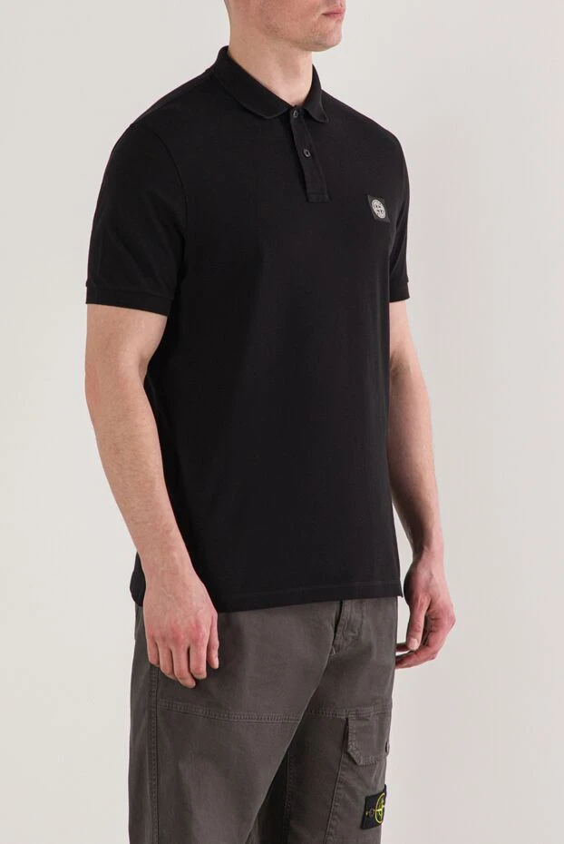 Stone Island black cotton polo shirt with compass logo patch 192922 - photo 3