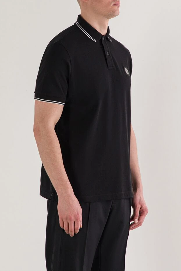 Stone Island black cotton polo shirt with ribbed collar and contrast trim 192924 - photo 3