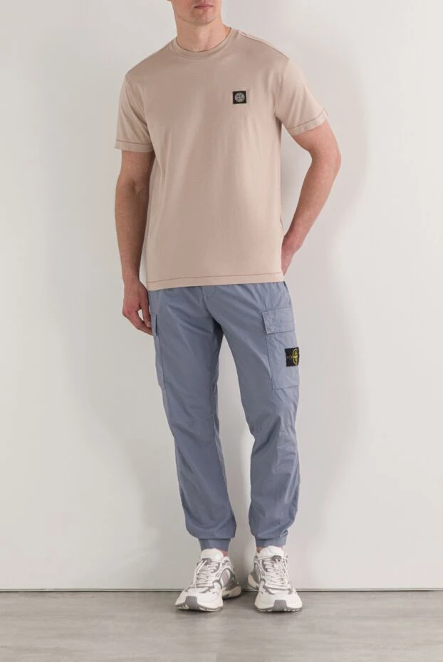 Stone Island бежевая облегающая футболка с нашивкой compass 192937 - фото 2