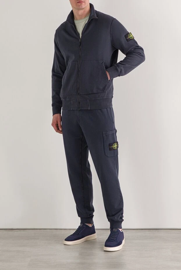 Stone Island organic cotton fleece tracksuit with side pockets, blue 192953 - photo 2