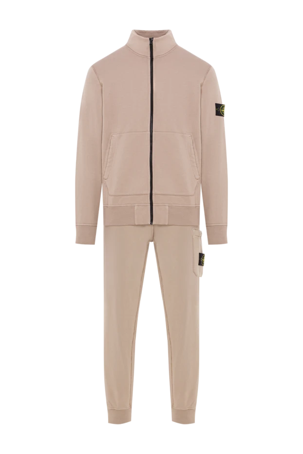 Спортивный костюм из хлопкового флиса с боковыми карманами бежевый - фото 1