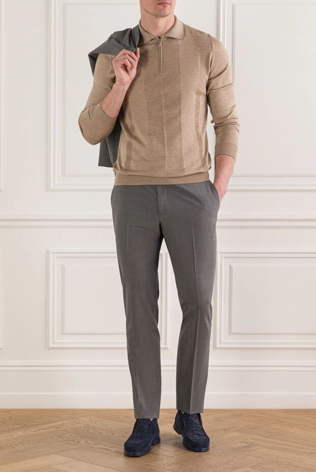 Svevo men's beige knitted long sleeve polo shirt 193056 - photo 2
