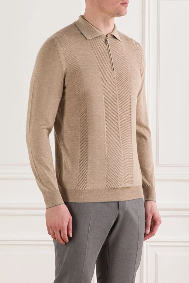 Svevo men's beige knitted long sleeve polo shirt 193056 - photo 3