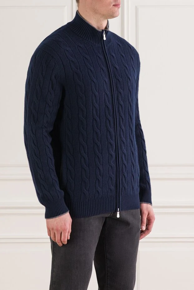 Gran Sasso синій чоловічий кардиган на блискавці з м'якого кашеміру 193071 - фото 3