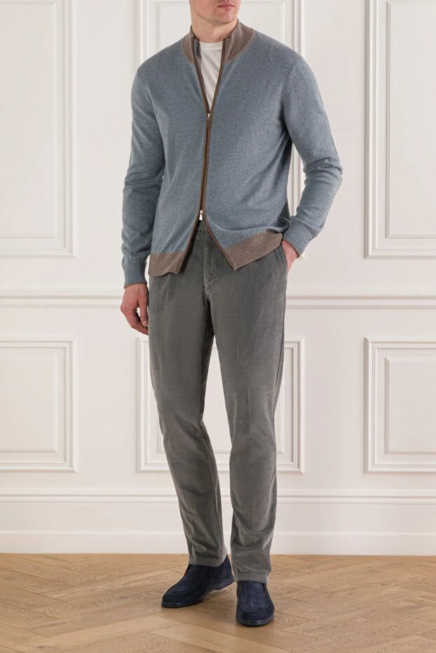 Gran Sasso men's cardigan in grey melange with contrast collar trim 193079 - photo 2
