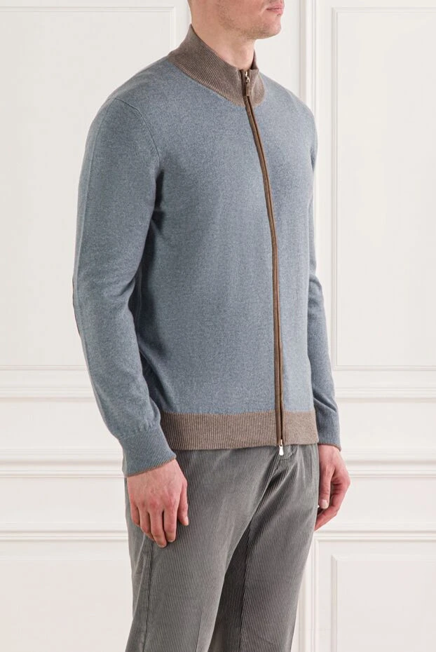 Gran Sasso men's cardigan in grey melange with contrast collar trim 193079 - photo 3