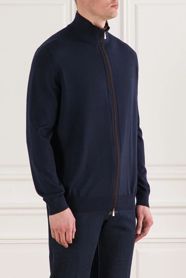 Gran Sasso мужской кардиган на молнии с воротником-стойкой синий 193080 - фото 3