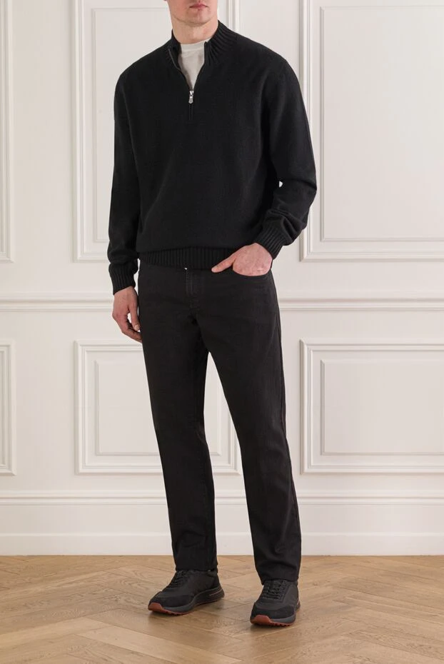 Чоловічий чорний кашеміровий троєр на блискавці - фото 2