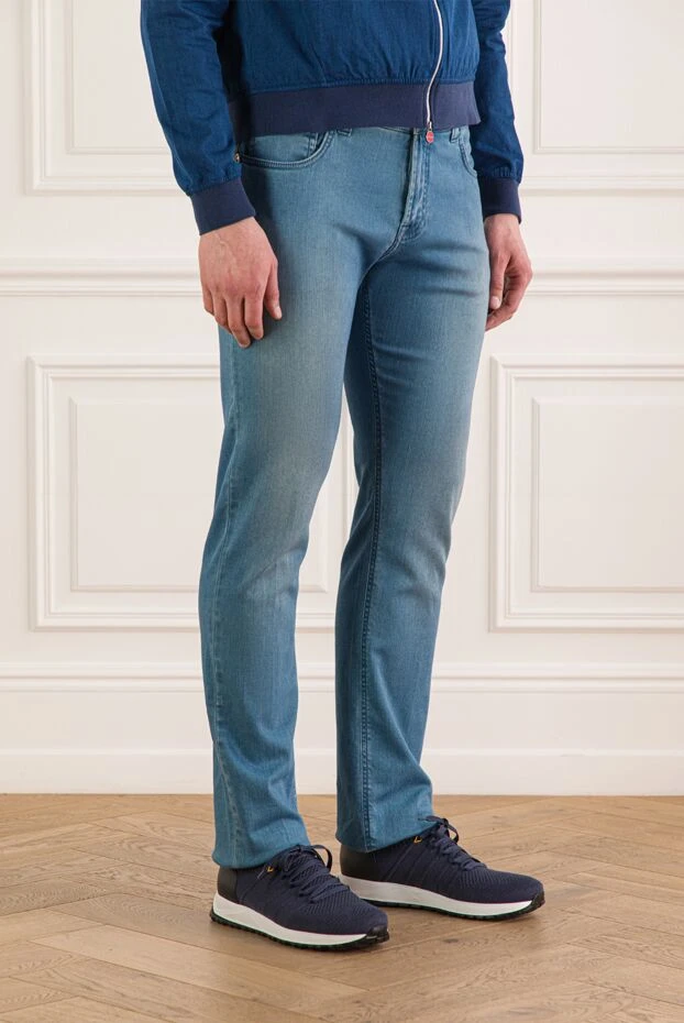 Stefano Ricci light blue cotton jeans with an accent leather patch 193133 - photo 3