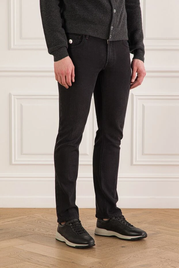 Stefano Ricci black cotton jeans with contrasting burgundy stitching 193144 - photo 3