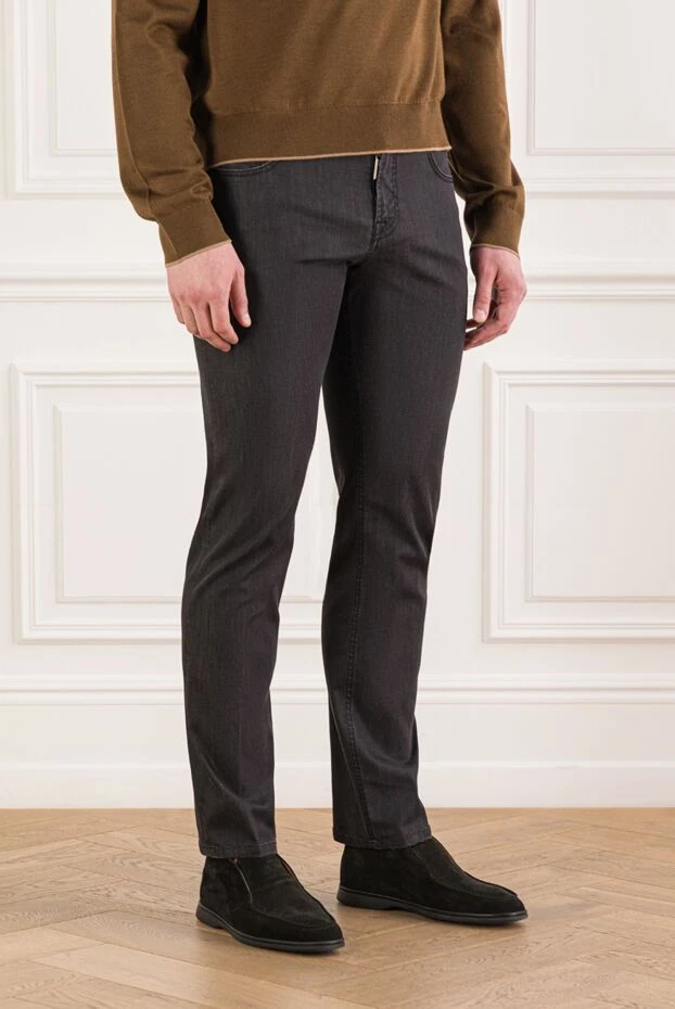 Stefano Ricci men's grey skinny jeans with embroidered signature and metal patch 193147 - photo 3