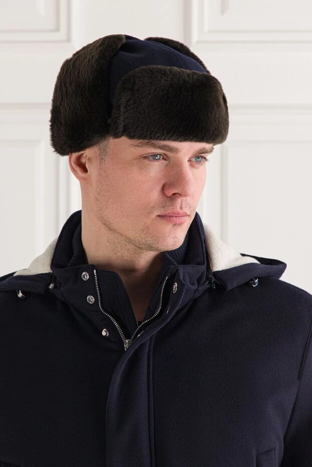 Enrico Mandelli navy blue cashmere ushanka hat with fur trim 193158 - photo 2