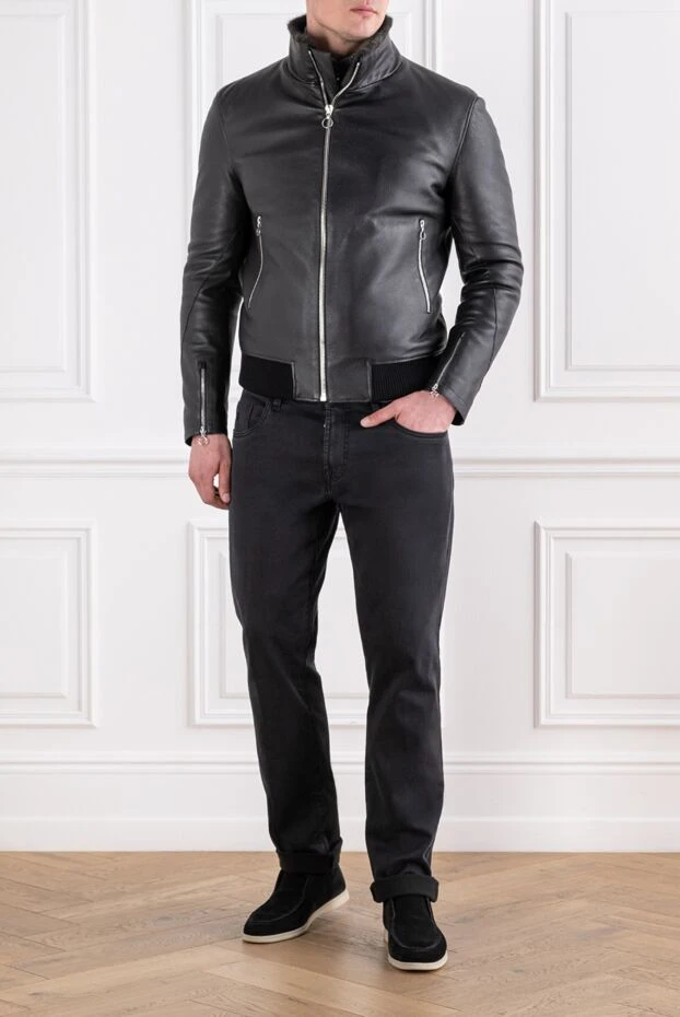Seraphin black leather bomber jacket with fur collar 193271 - photo 2