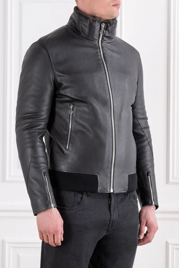 Seraphin black leather bomber jacket with fur collar 193271 - photo 3