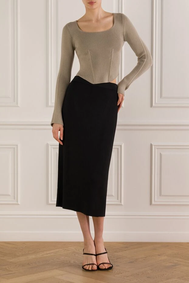 Бежевий топ з довгими рукавами з вовни в рубчик - фото 2