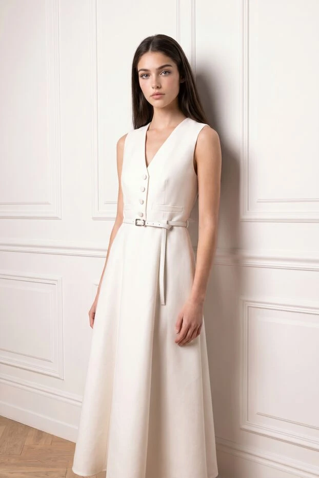 Dior white fitted midi dress in lightweight wool and silk 193309 - photo 2