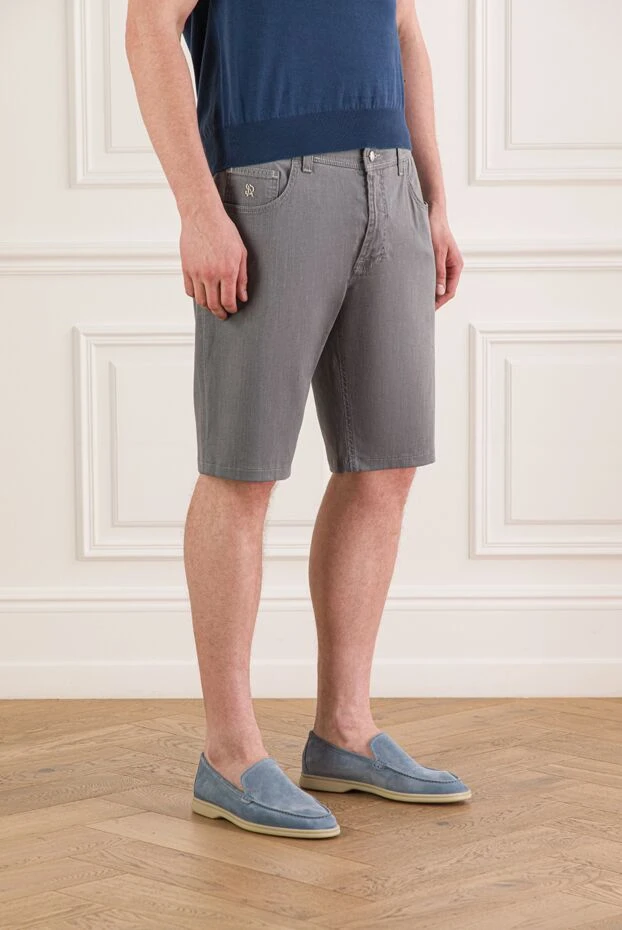 Stefano Ricci men's light gray denim shorts with monogram embroidery 193311 - photo 3