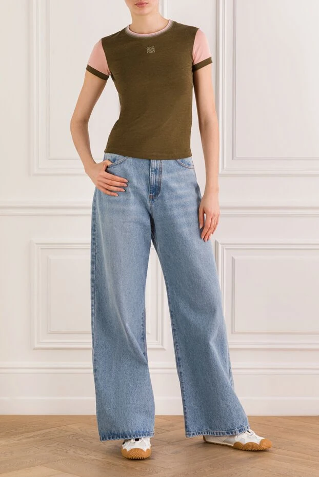 Loewe women's cotton t-shirt with contrast sleeves and embroidered logo 193315 - photo 2