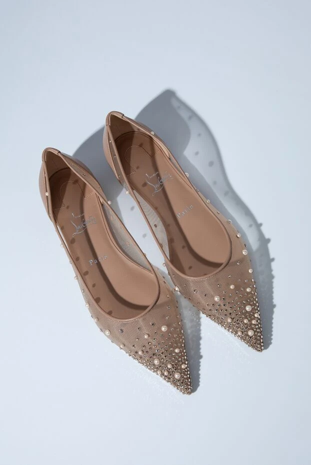 Christian Louboutin z degrastrassina perla beige mesh ballet flats embellished with rhinestones and pearls 193328 - photo 3