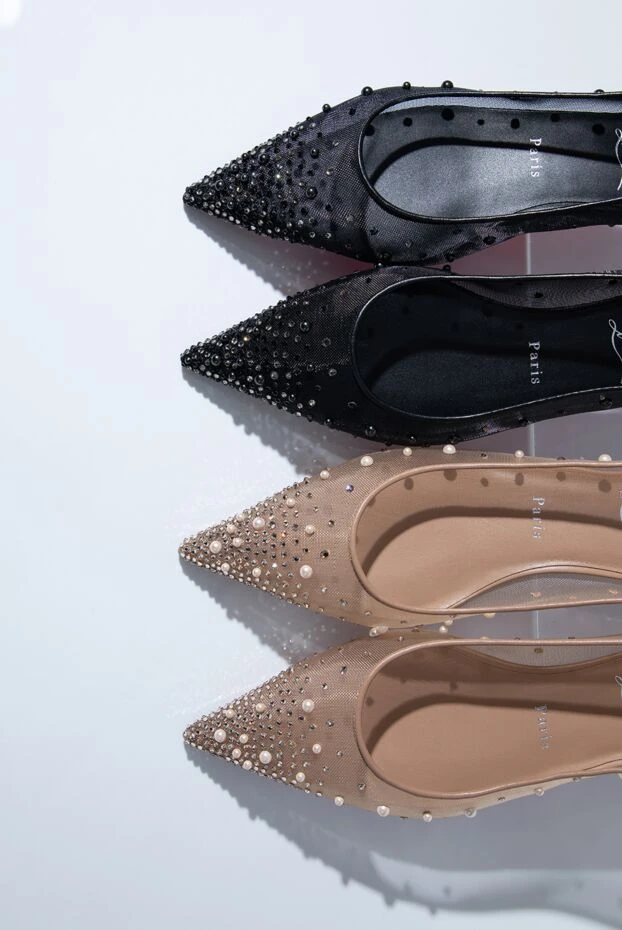 Christian Louboutin z degrastrassina perla beige mesh ballet flats embellished with rhinestones and pearls 193328 - photo 2
