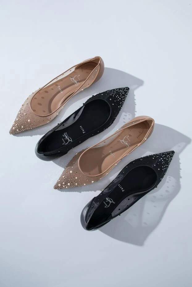 Christian Louboutin z degrastrassina perla black mesh ballet flats embellished with rhinestones and pearls 193329 - photo 2