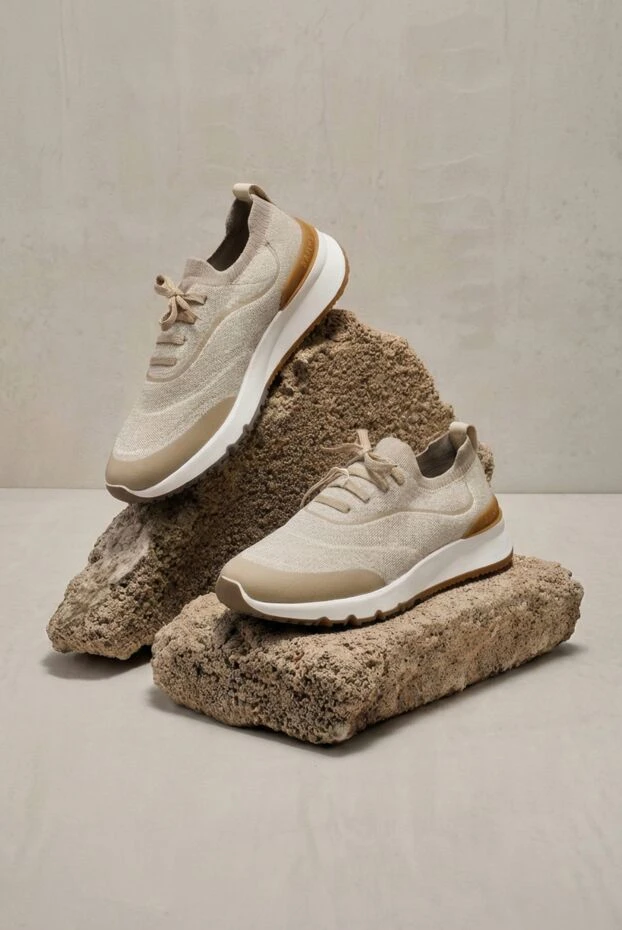 Brunello Cucinelli чоловічі кросівки knit runners із трикотажного матеріалу з контрастною підошвою 193365 - фото 2