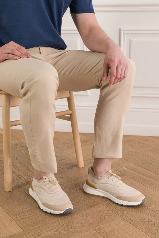 Brunello Cucinelli чоловічі кросівки knit runners із трикотажного матеріалу з контрастною підошвою 193365 - фото 3