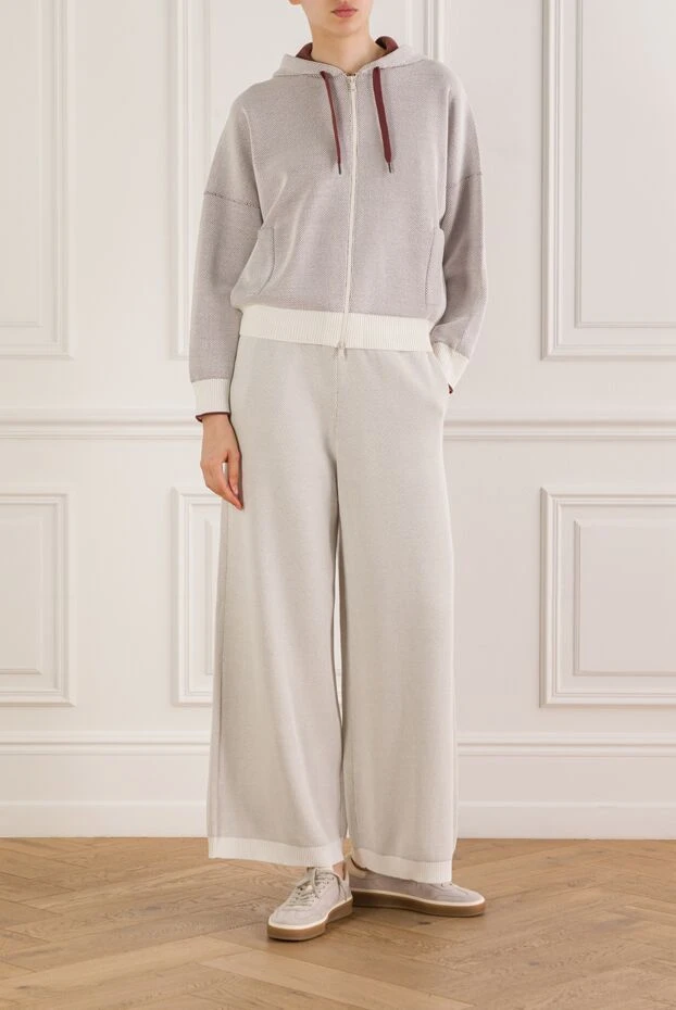 Brunello Cucinelli wide beige cotton jersey sweatpants 193372 - photo 2