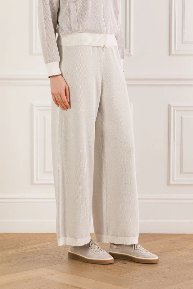 Brunello Cucinelli wide beige cotton jersey sweatpants 193372 - photo 3