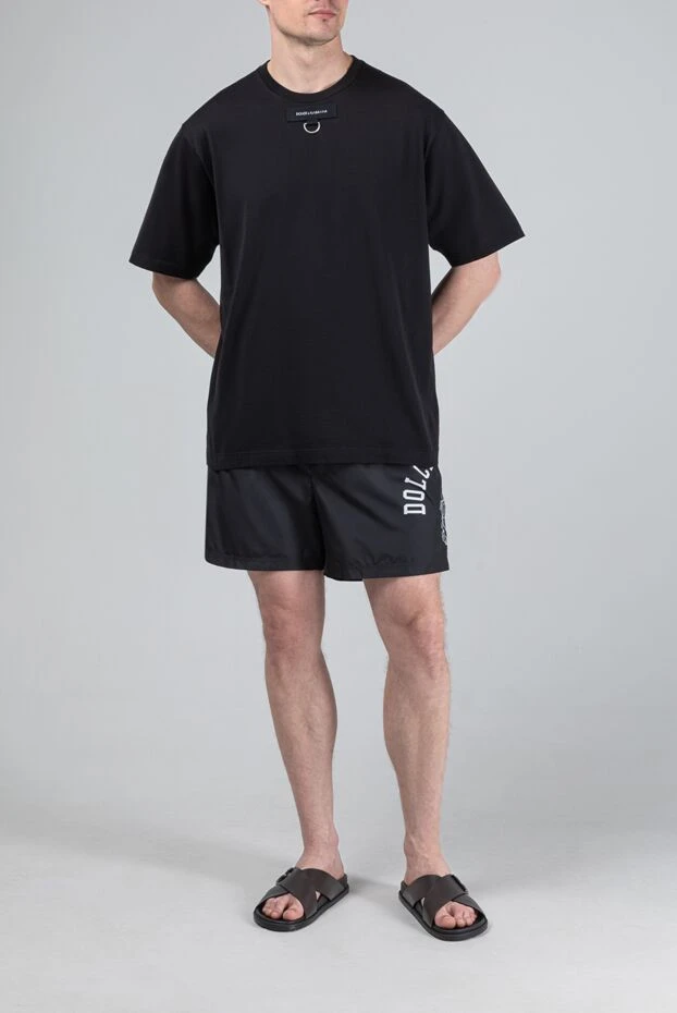 Dolce & Gabbana однотонная черная футболка свободного кроя с d-образным металлическим кольцом 193376 - фото 3