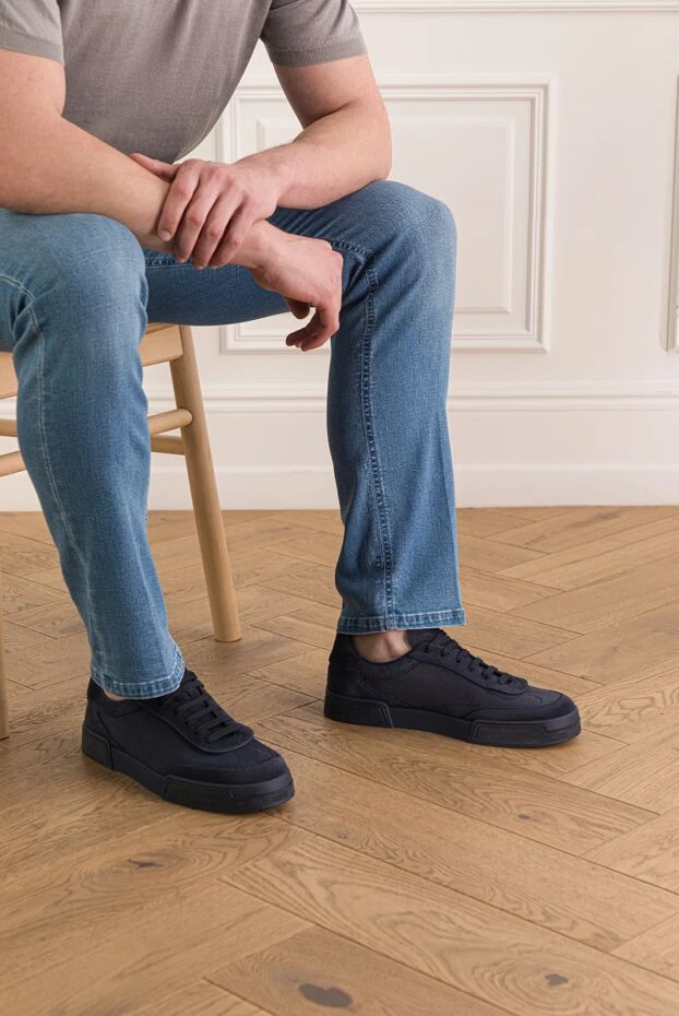 Dolce & Gabbana men's portofino yacht sneakers in dark blue leather 193383 - photo 2