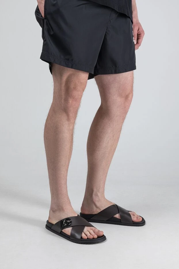 Dolce & Gabbana brown leather crossover strap slides with logo 193388 - photo 3