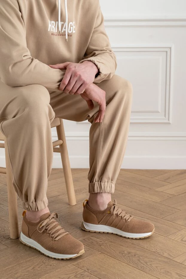 Doucal`s beige men's sneakers made of knitted fabric and leather 193463 - photo 3