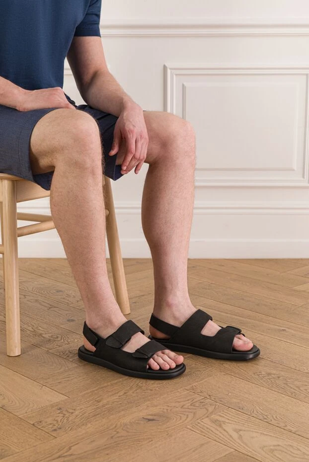 Doucal`s men's black nubuck sandals with grained embossing 193466 - photo 2