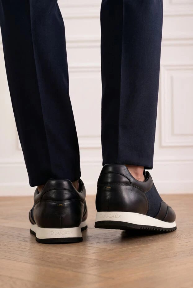 Doucal`s men's dark blue sneakers made of smooth leather and textile 193474 - photo 2