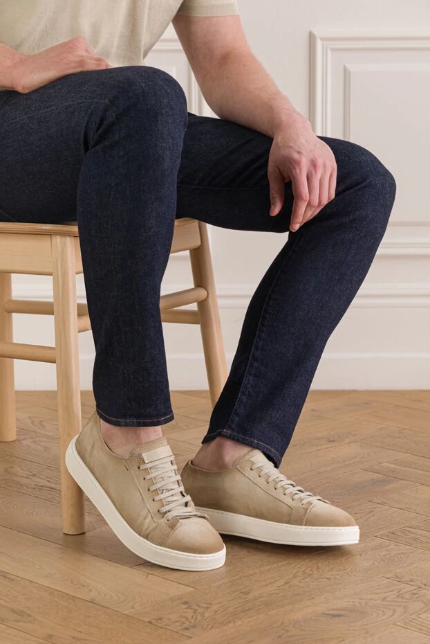 Santoni men's sneakers made of beige patinated suede with a soft texture 193511-45 - photo 2