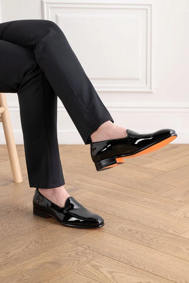 Santoni мужские черные лаковые лоферы классического силуэта 193514 - фото 3
