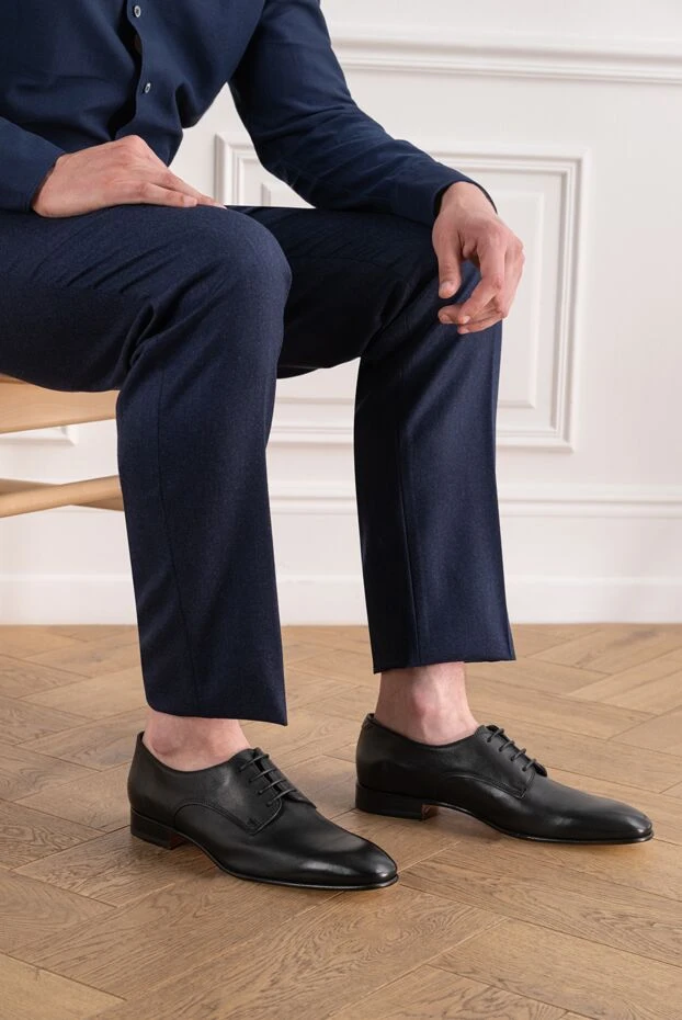 Santoni men's black leather derby shoes 193516 - photo 3