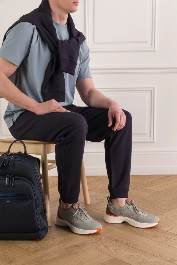 Santoni men's gray easy bounce stretch knit sneakers 193522 - photo 2