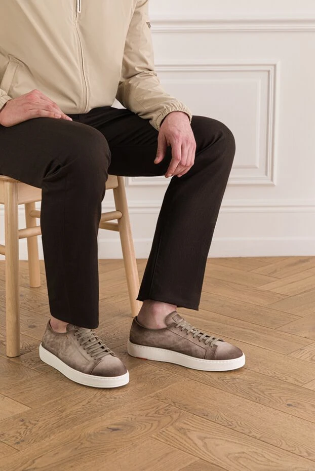Santoni мужские коричневые кроссовки из замши seta 193527 - фото 2