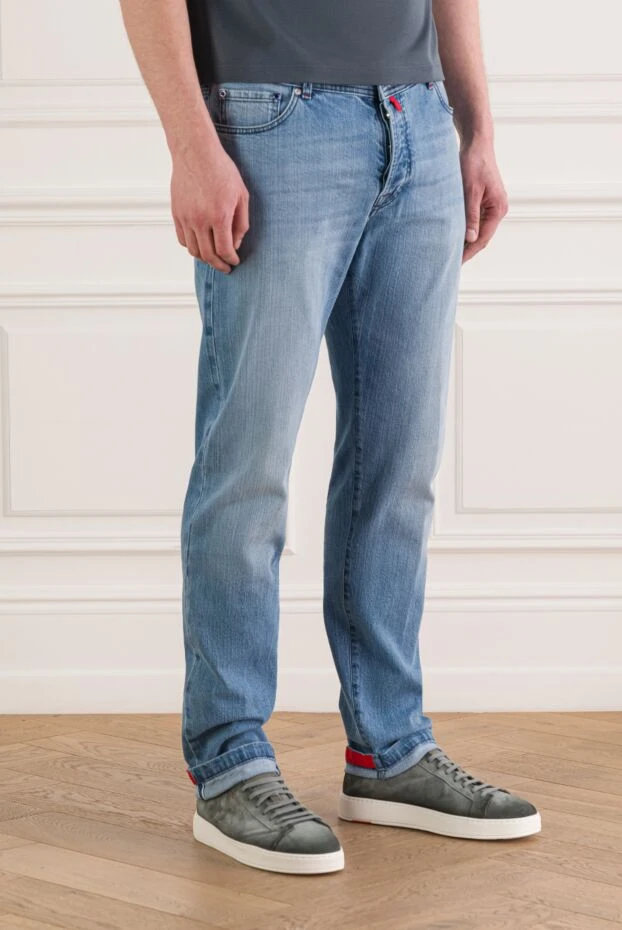 Kiton чоловічі блакитні джинси з ефектом потертості. 193531 - фото 3