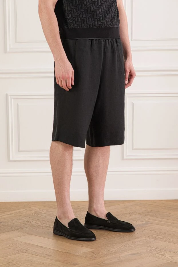 Kiton черные шорты бермуды из льна с эластичным поясом и кулиской 193544 - фото 3