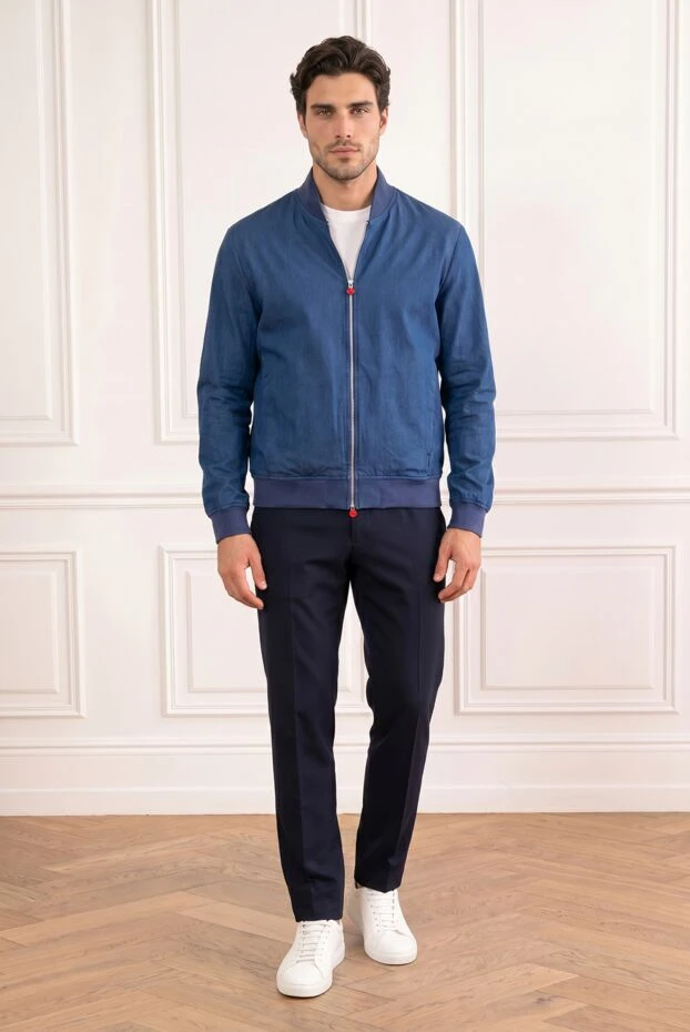 Kiton men's blue denim bomber jacket with knit trim 193555 - photo 2