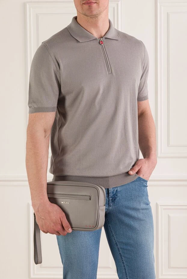 Kiton men's clutch bag made of textured saffiano leather in gray 193559 - photo 2