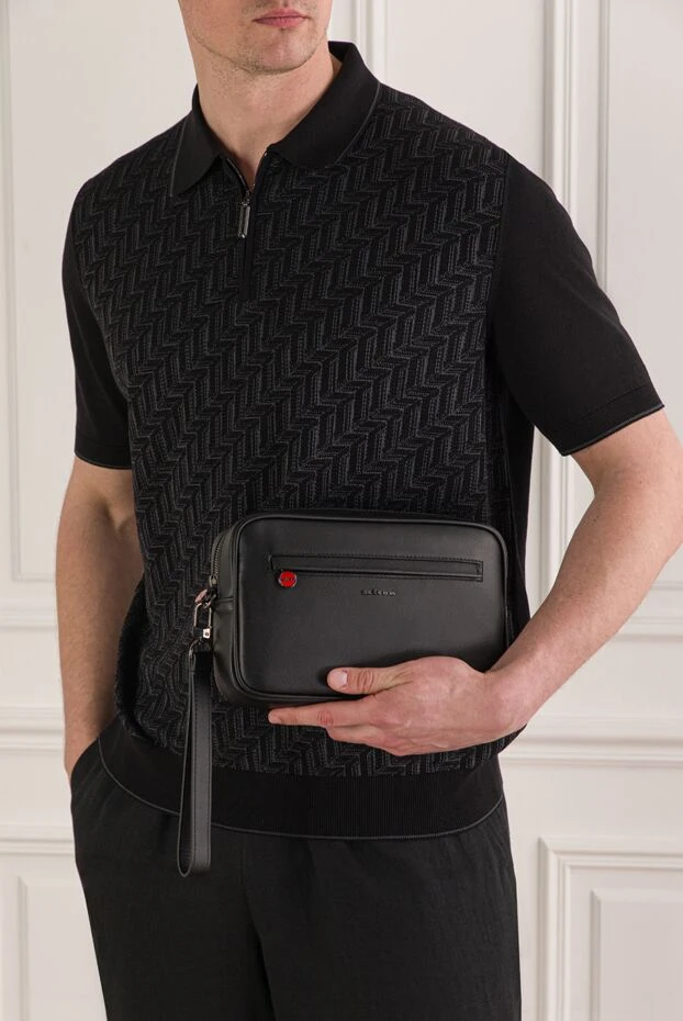 Kiton мужской клатч из текстурированной сафьяновой кожи черного цвета 193561 - фото 2